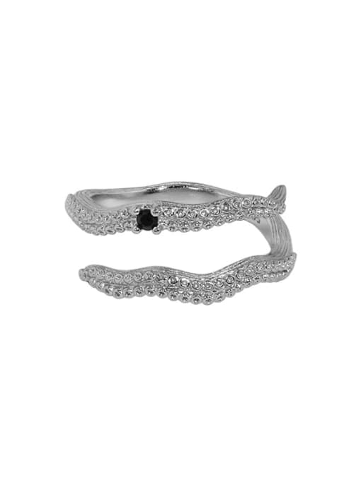 Rhodium [black zircon] 925 Sterling Silver Cubic Zirconia Irregular Vintage Stackable Ring